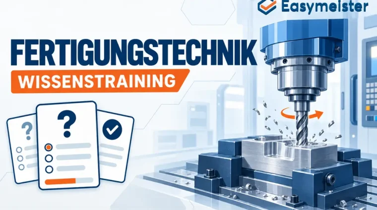 Fertigungstechnik-Wissenstraining von Easymeister mit CNC-Fräsmaschine und Quizkarten zur IHK-Prüfung für Industriemeister Metall
